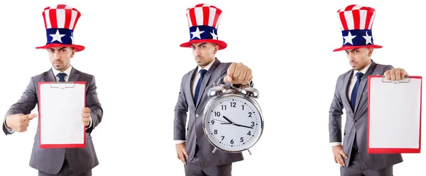 Man with american hat in time management concept — Stock Photo, Image