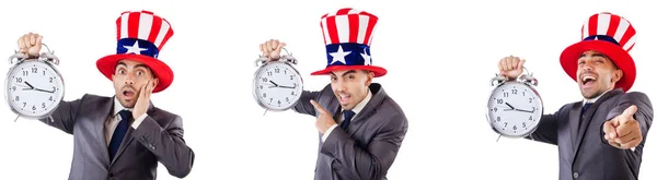 Man with american hat in time management concept — Stock Photo, Image