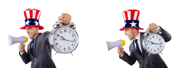 Hombre con sombrero americano en concepto de gestión del tiempo — Foto de Stock