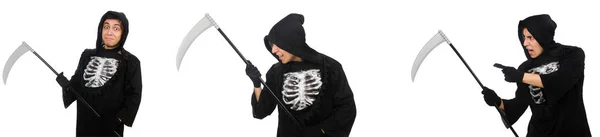 Young man with scythe in halloween concept — Stock Photo, Image