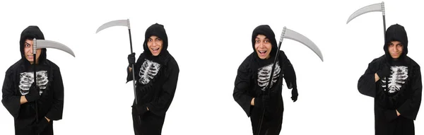 Jovem com foice no conceito de Halloween — Fotografia de Stock