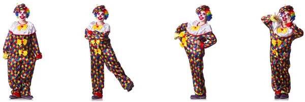 Grappige mannelijke clown geïsoleerd op wit — Stockfoto