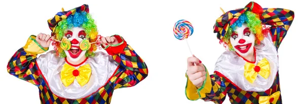 Lustiger männlicher Clown mit Lutscher — Stockfoto