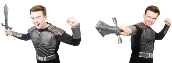 Young funny man in armour suit — Stock Photo, Image