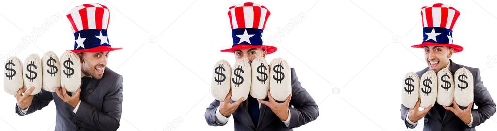 Man with american hat with moneybags 
