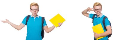 Genç öğrenci beyaz arka plan üzerinde izole 