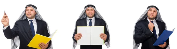 Arabische zakenman met notes geïsoleerd op wit — Stockfoto