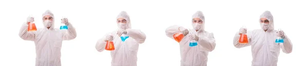 Химик, работающий с радиоактивными веществами, изолированными на белой ба — стоковое фото