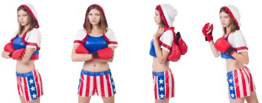 Genç bayan boksör, beyaz tenli. 