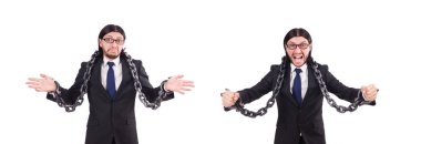 Zincirli bir adam beyazda soyutlanmış