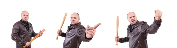 Homem violento com bastão de beisebol no branco — Fotografia de Stock