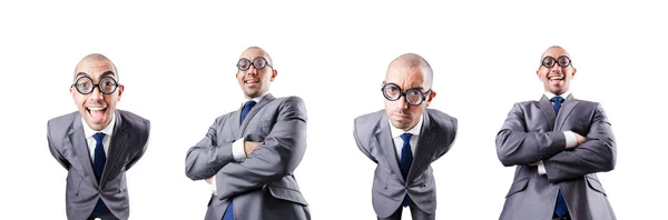 Nerd engraçado homem de negócios em branco — Fotografia de Stock