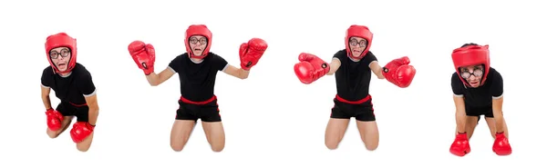 Boxeador divertido aislado en el blanco — Foto de Stock