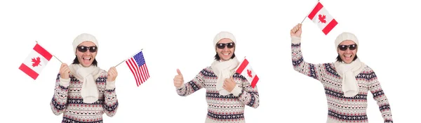 Homem com bandeira isolada no branco — Fotografia de Stock