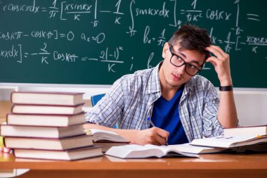Genç erkek öğrenci okulda matematik