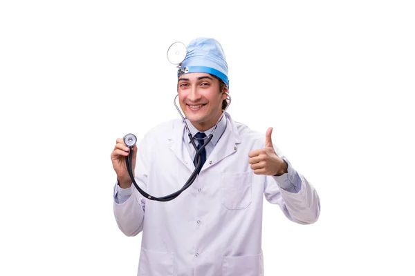 Young handsome doctor otolaryngologist isolated on white — Stock Photo, Image