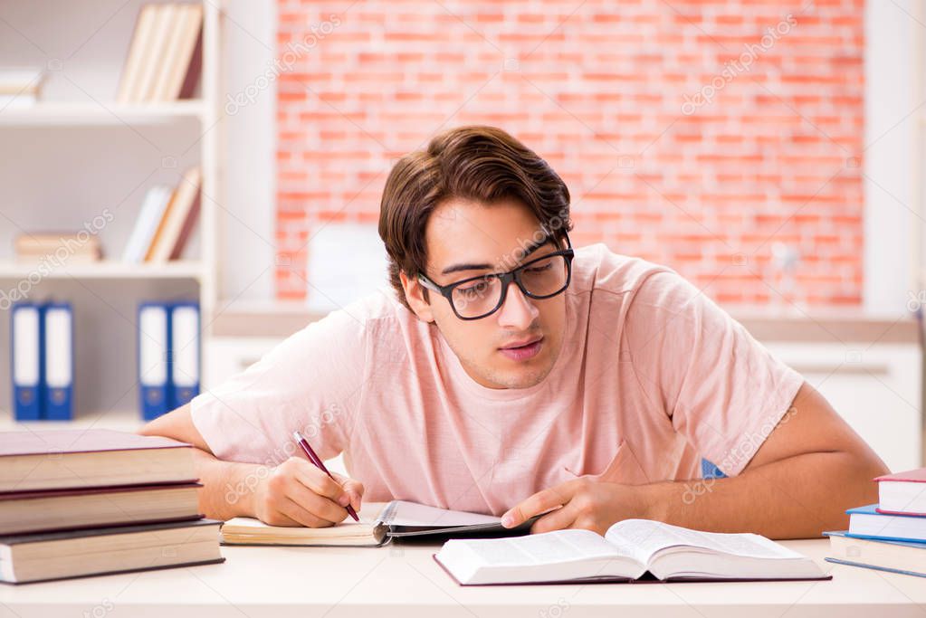 Young student preparing for college exams