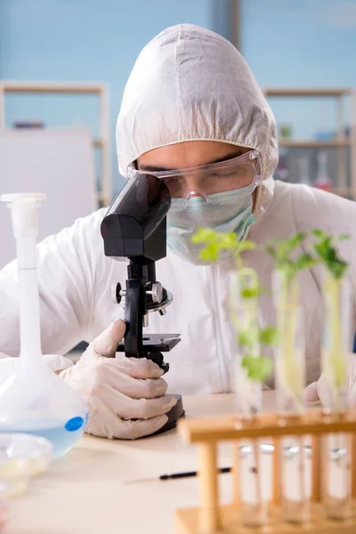 Hombre biotecnológico científico químico que trabaja en el laboratorio —  Fotos de Stock