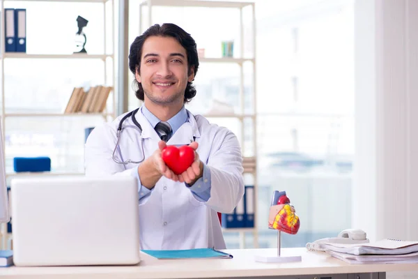 Joven médico cardiólogo guapo delante de la pizarra blanca —  Fotos de Stock