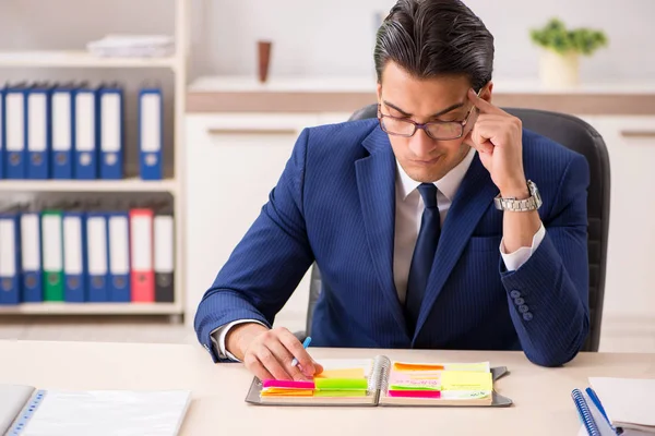 Jeune beau employé qui planifie son activité professionnelle — Photo