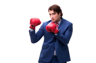 Beyaz izole boks eldivenli şık adam 