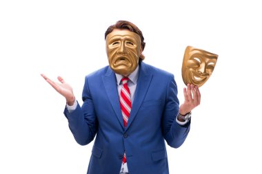 Businessman with masks isolated on white clipart