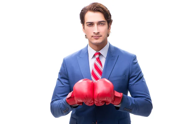 Eleganta mannen med boxhandskar isolerad på vit — Stockfoto