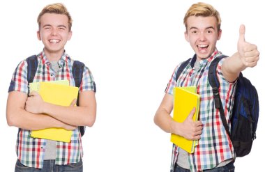 Genç öğrenci beyaz arka plan üzerinde izole 