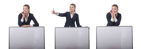Mujer mujer de negocios con tablero en blanco — Foto de Stock