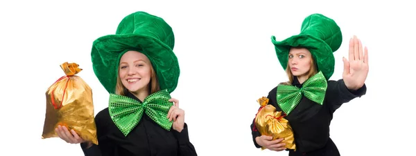 Νεαρή γυναίκα με το πράσινο γιγαντιαίο παπιγιόν — Φωτογραφία Αρχείου