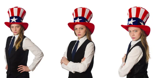 Γυναίκα που φοράει καπέλο με αμερικάνικα σύμβολα — Φωτογραφία Αρχείου