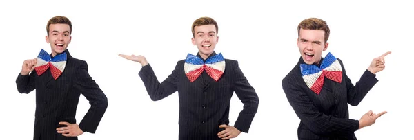 Funny man with giant bow tie — Stock Photo, Image