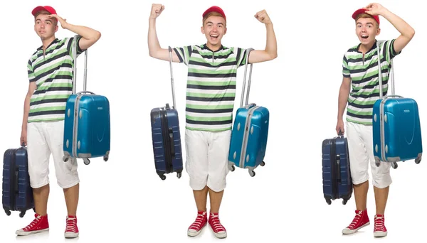 Junger Mann Mit Koffer Isoliert Auf Weißem Grund — Stockfoto