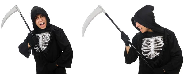 Young man with scythe in halloween concept — Stock Photo, Image