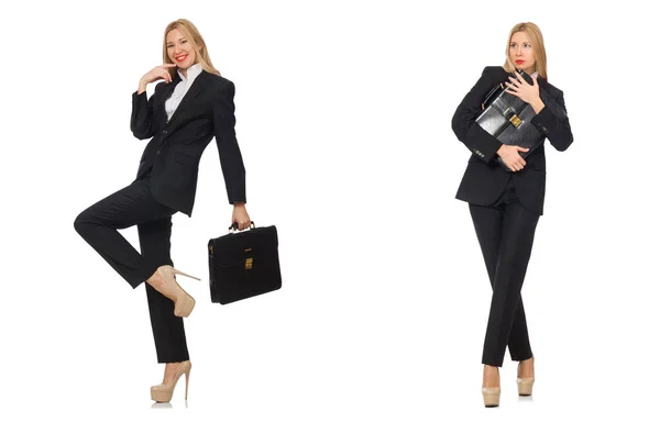 Молода бізнес-леді з портфелем ізольовані на білому — стокове фото
