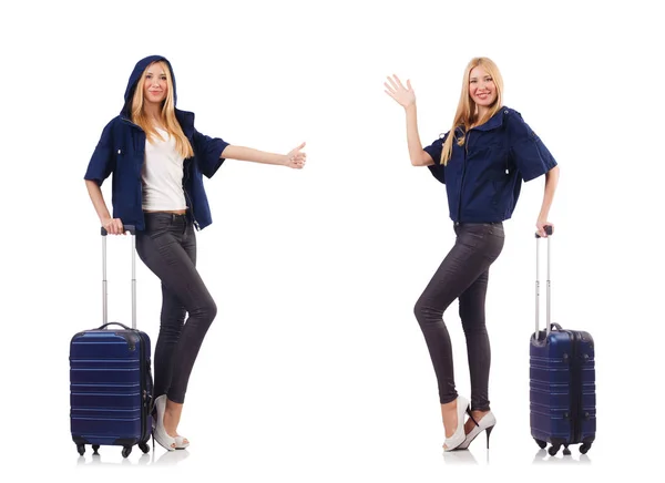 Hermosa mujer con maleta en concepto de vacaciones — Foto de Stock
