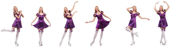Красива танцівниця в фіолетовій сукні — стокове фото