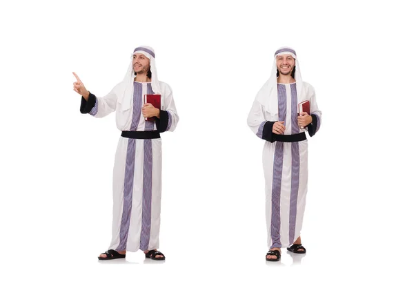 Арабский человек с Кораном изолирован на белом — стоковое фото
