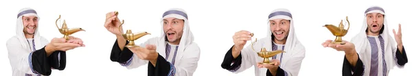 Araber mit Lampe isoliert auf weiß — Stockfoto