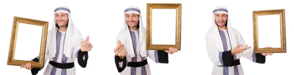 Arab man with picture frame isolated on white — Stock Photo, Image