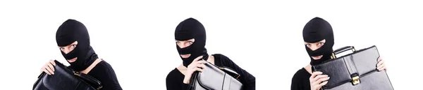 Industriële spionage concept met persoon in bivakmuts — Stockfoto