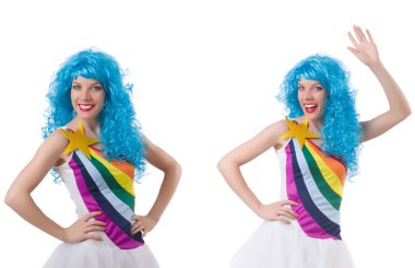 Beyaz izole peruk kadınla 