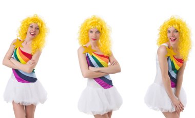 Beyaz izole peruk kadınla 