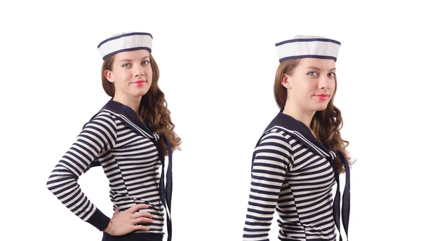 Young woman sailor isolated on white — Stock Photo, Image