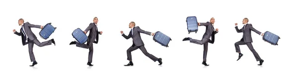 Affärsman med bagage på vitt — Stockfoto