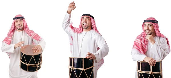 Arabisk Man Med Trumma Isolerad Vit — Stockfoto