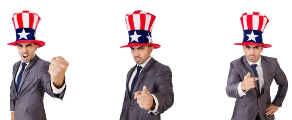 Mann mit amerikanischem Hut isoliert auf weißem Grund — Stockfoto
