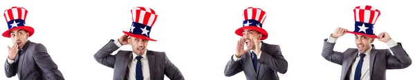 Чоловік з американським капелюхом ізольований на білому — стокове фото