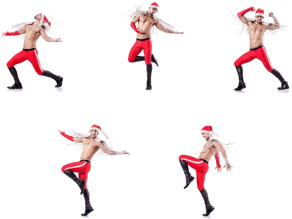 Tanzen nackten Weihnachtsmann isoliert auf weiß — Stockfoto