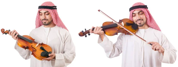 Homem árabe tocando violino isolado no branco — Fotografia de Stock